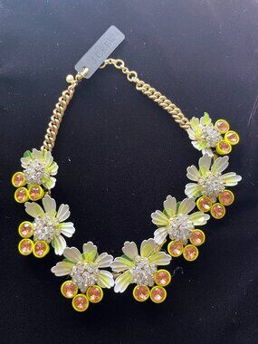 JCrew Daisy Brulee Yellow White Enamel Flower Petal Statement Necklace